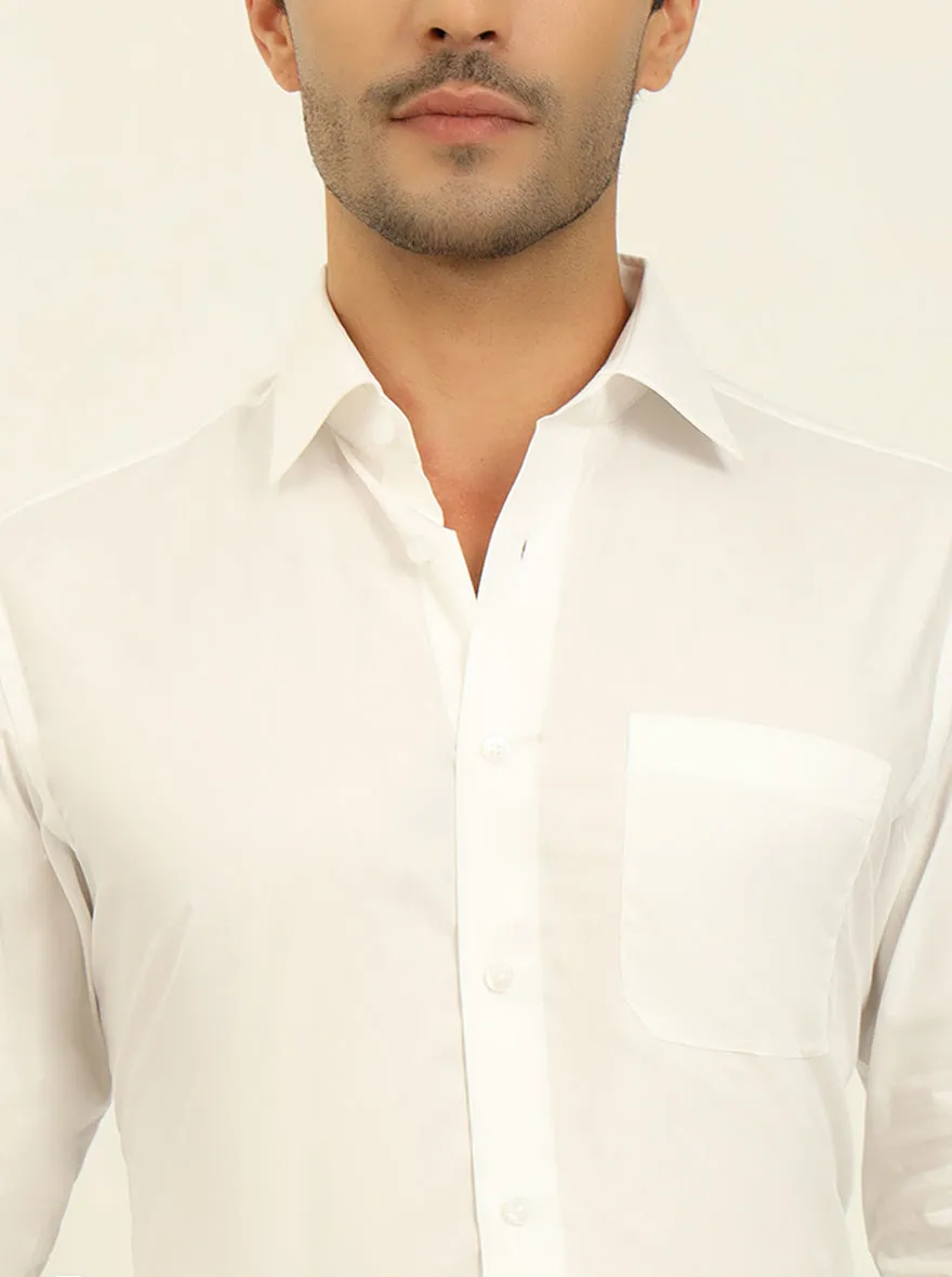 White Solid Slim Fit Formal Shirt | Metal