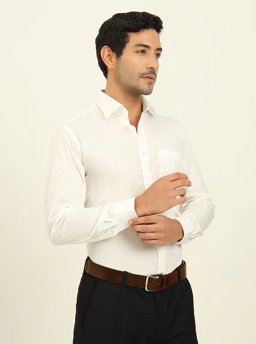 White Solid Slim Fit Formal Shirt | Metal