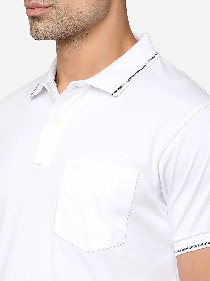 White Solid Slim Fit Polo T-Shirt | Greenfibre