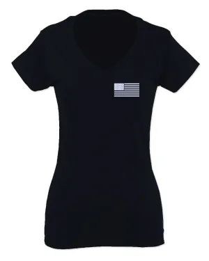 White Vintage American Flag United States America Marine USA For Women V neck fitted T Shirt