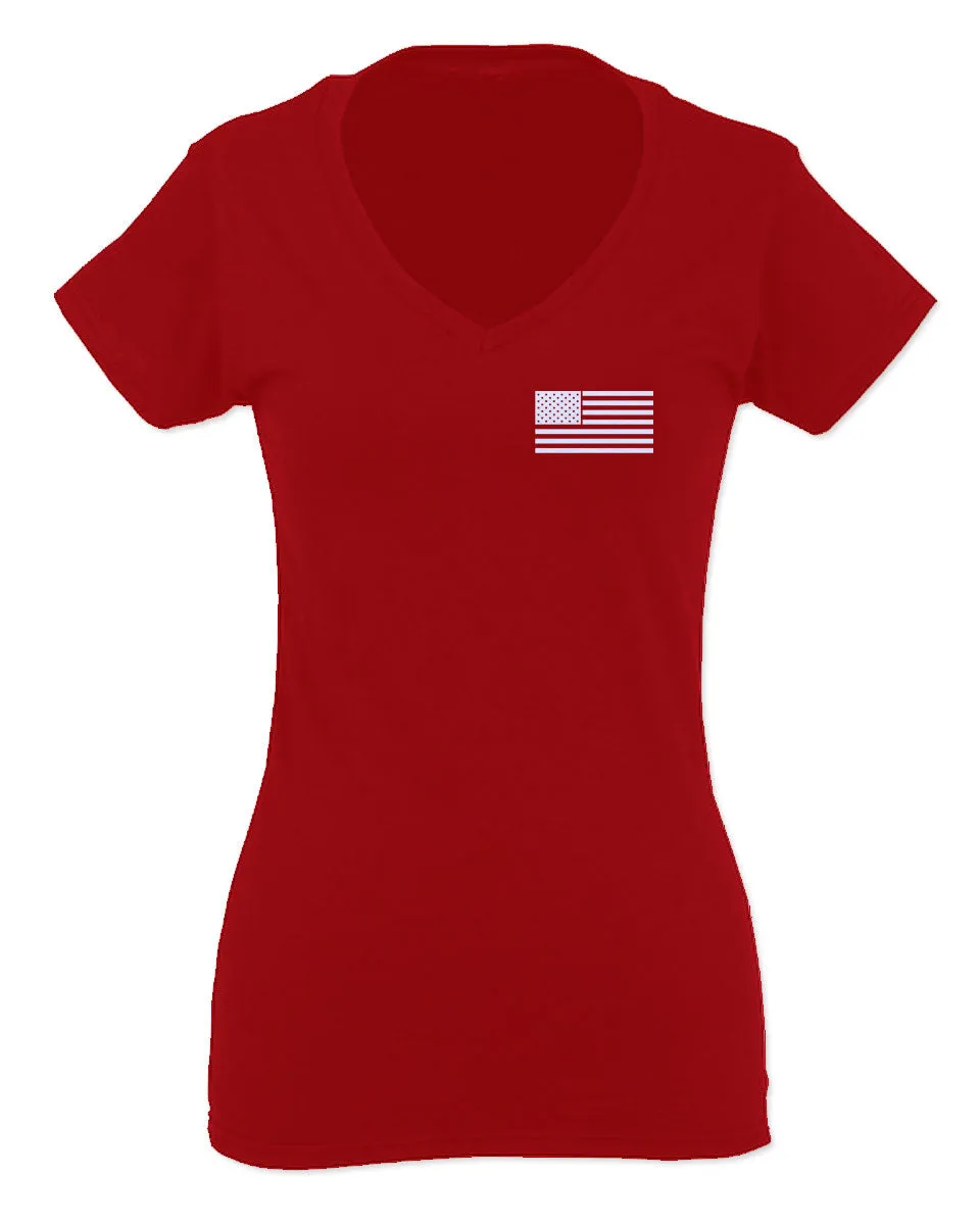 White Vintage American Flag United States America Marine USA For Women V neck fitted T Shirt