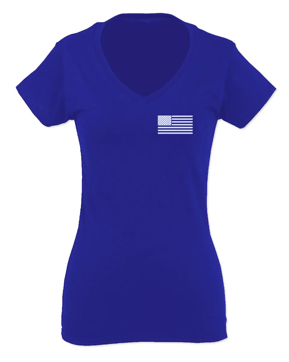 White Vintage American Flag United States America Marine USA For Women V neck fitted T Shirt