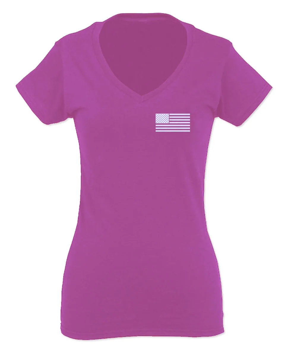 White Vintage American Flag United States America Marine USA For Women V neck fitted T Shirt