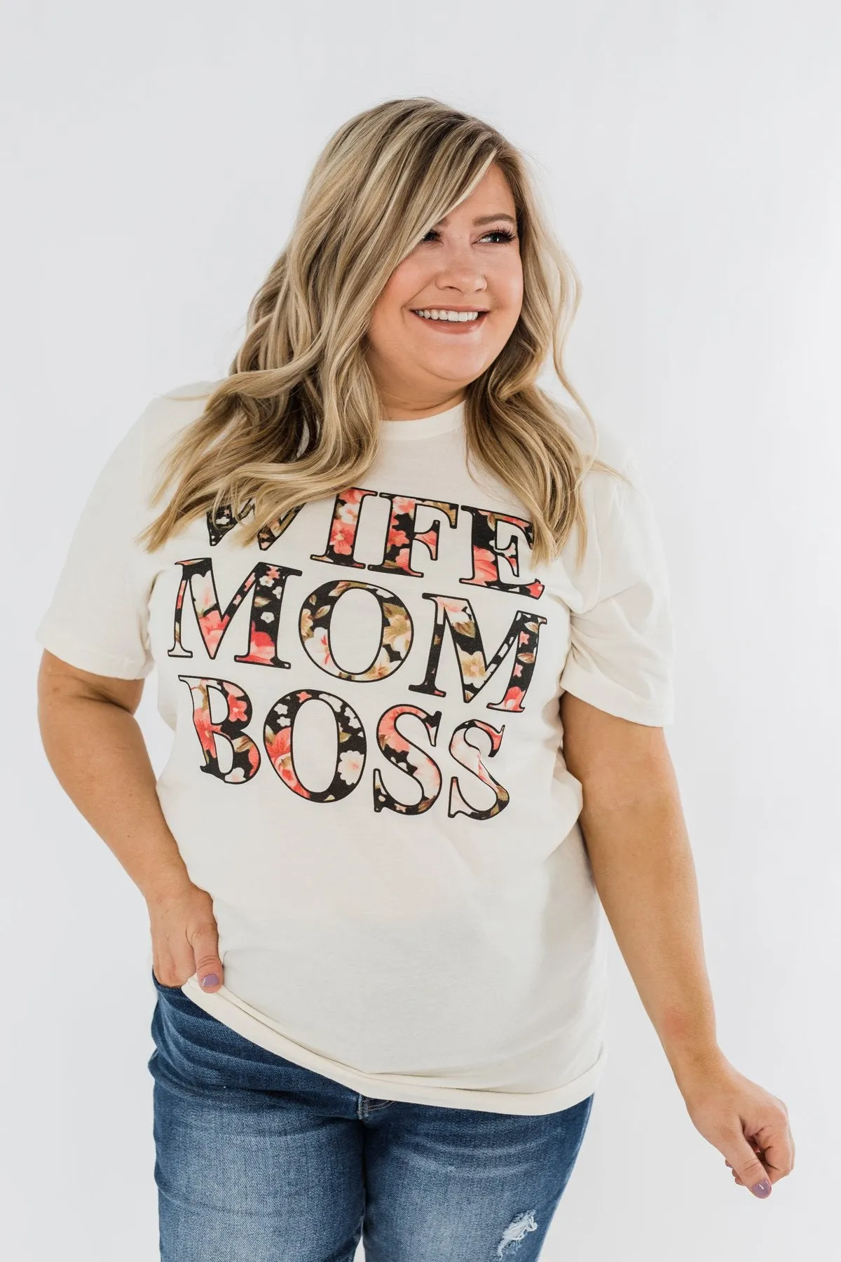 Wife, Mom, Boss Graphic Tee- Cream
