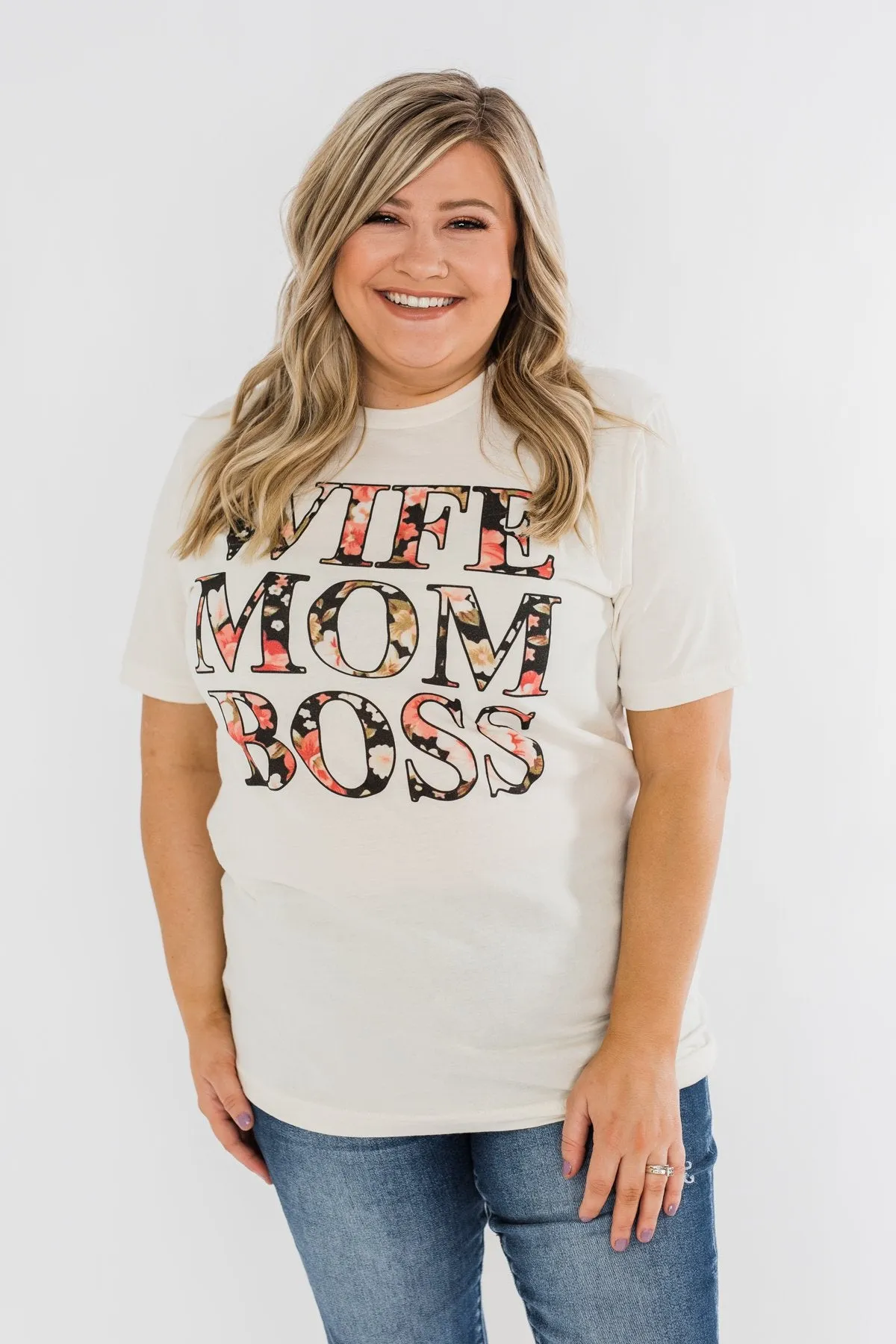 Wife, Mom, Boss Graphic Tee- Cream
