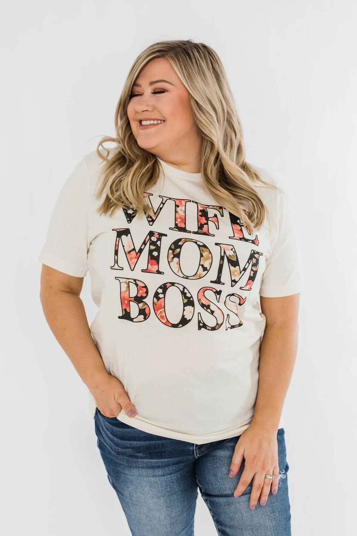 Wife, Mom, Boss Graphic Tee- Cream