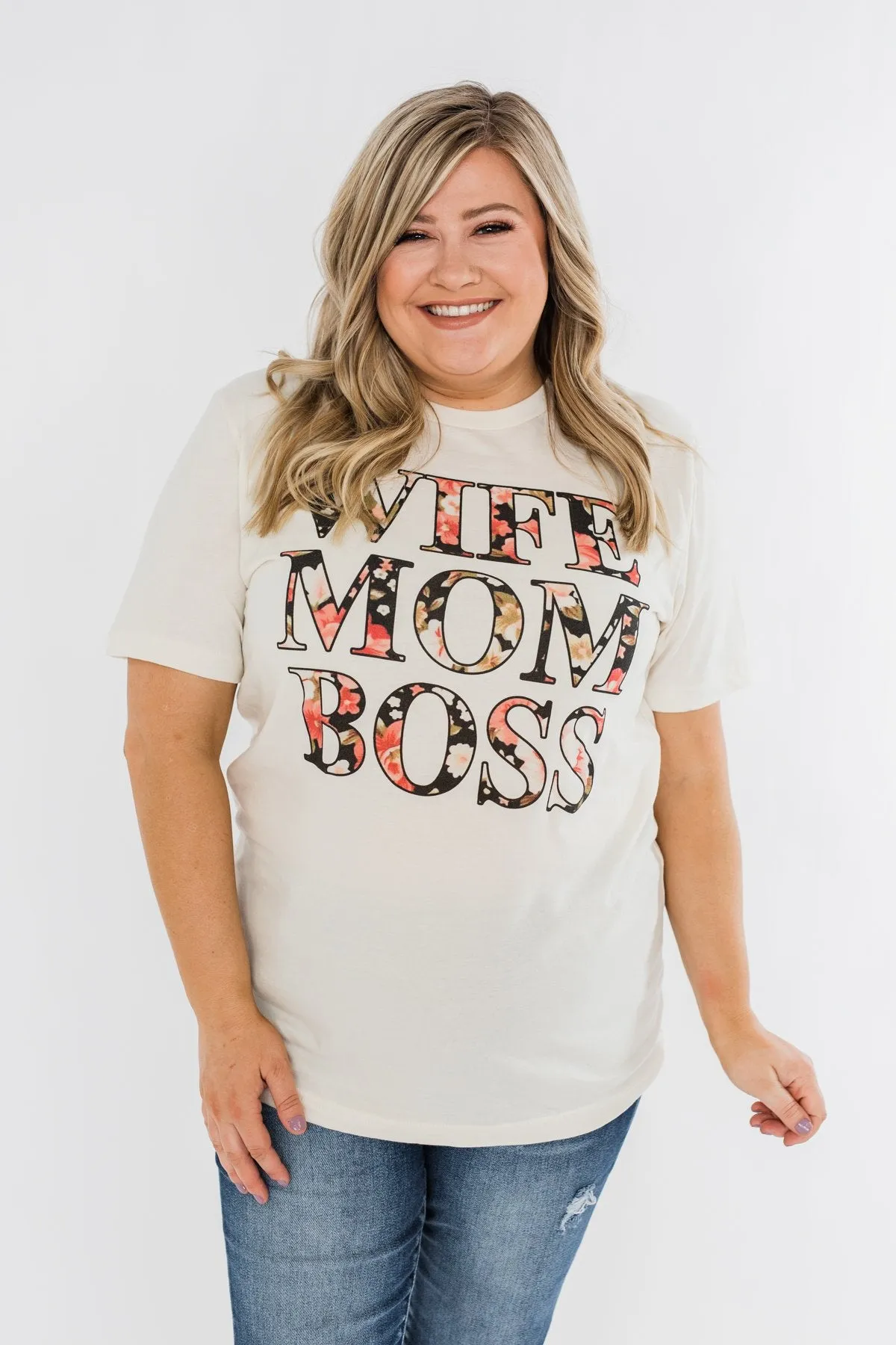 Wife, Mom, Boss Graphic Tee- Cream