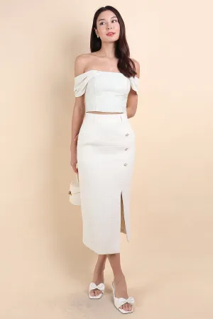 WINSTON TWEED SLIT MIDI SKIRT IN CREAM WHITE