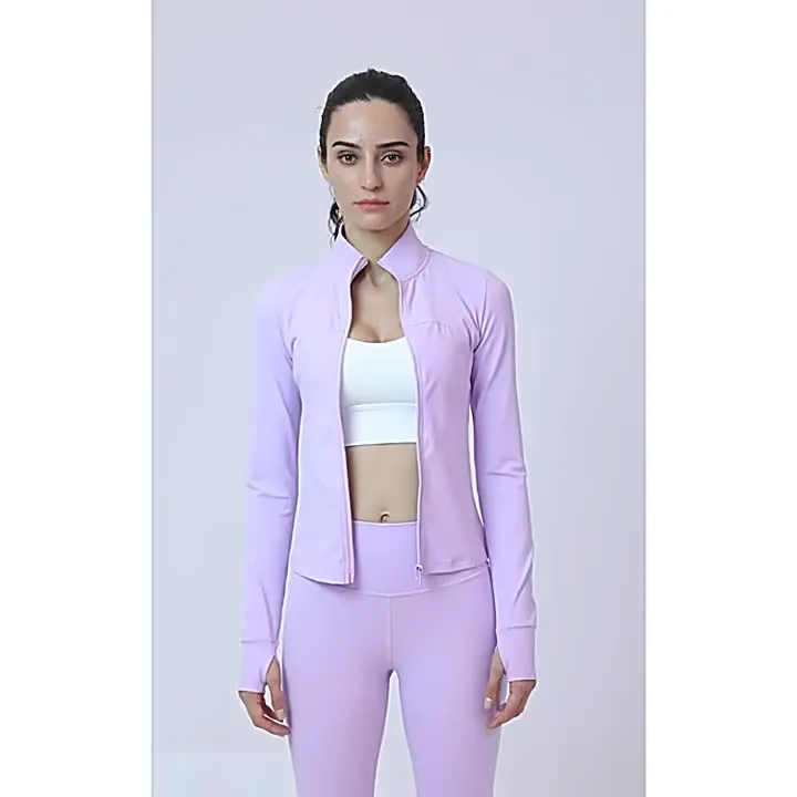 Women Gym Crop Top Jacket  and matching pants with Collar Sports Full Zipper Long Sleeve Workout Woman yoga suit