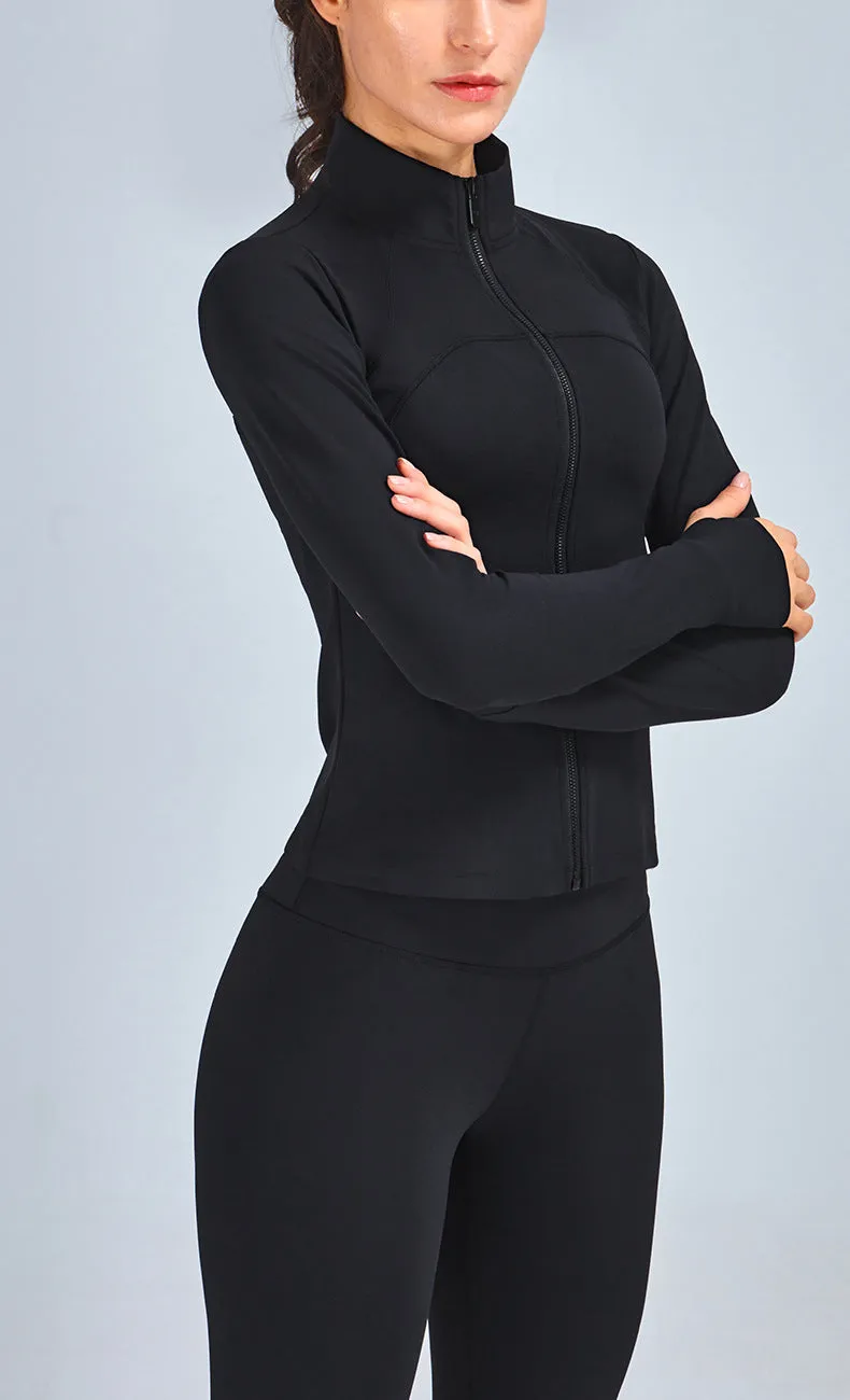 Women Gym Crop Top Jacket  and matching pants with Collar Sports Full Zipper Long Sleeve Workout Woman yoga suit