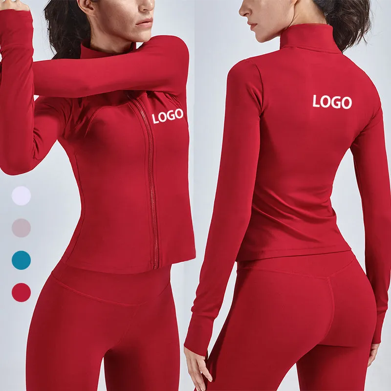 Women Gym Crop Top Jacket  and matching pants with Collar Sports Full Zipper Long Sleeve Workout Woman yoga suit