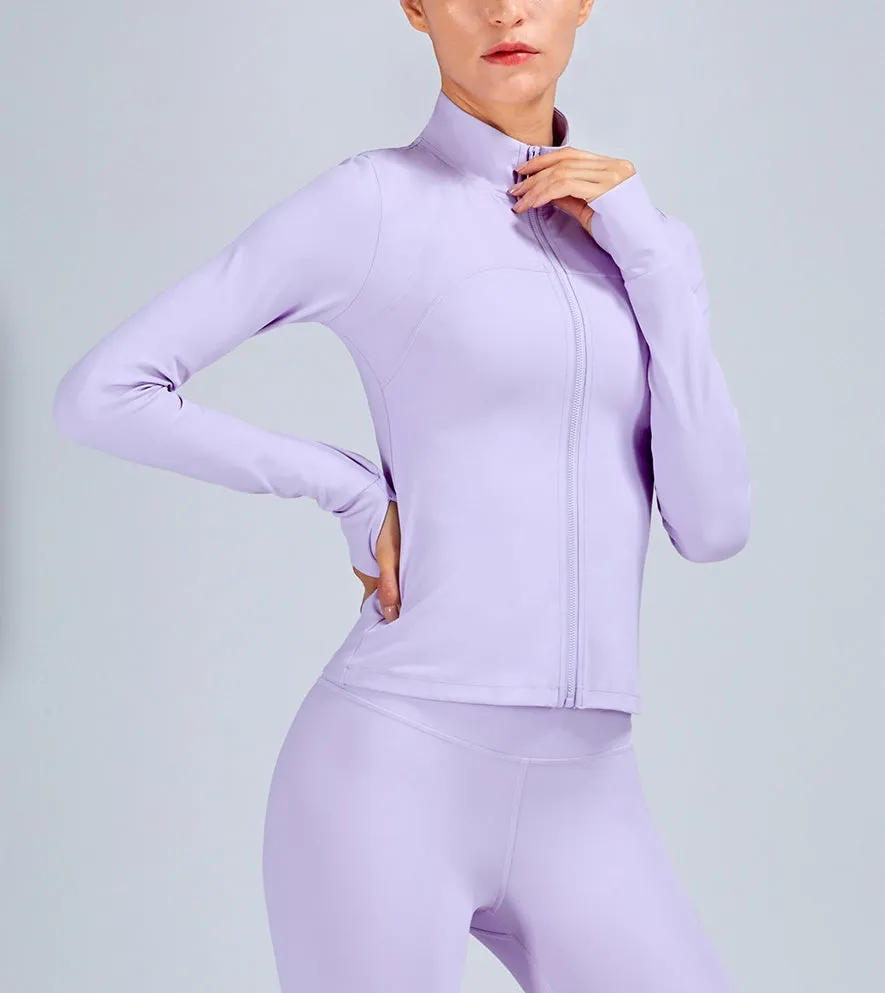 Women Gym Crop Top Jacket  and matching pants with Collar Sports Full Zipper Long Sleeve Workout Woman yoga suit