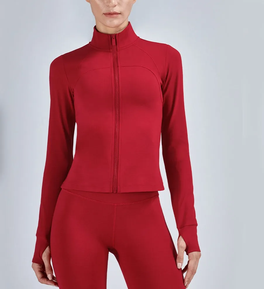 Women Gym Crop Top Jacket  and matching pants with Collar Sports Full Zipper Long Sleeve Workout Woman yoga suit