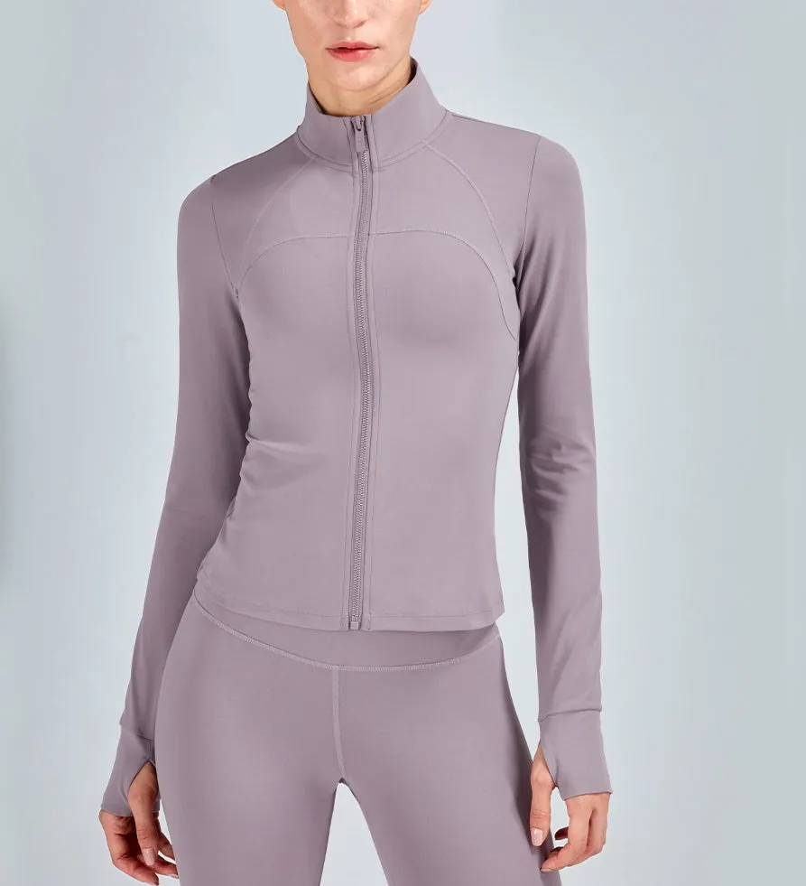 Women Gym Crop Top Jacket  and matching pants with Collar Sports Full Zipper Long Sleeve Workout Woman yoga suit