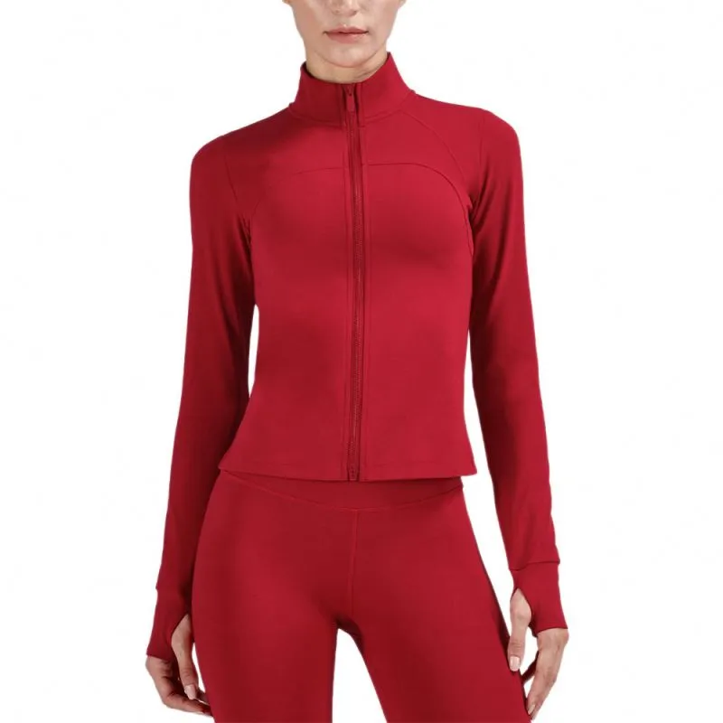 Women Gym Crop Top Jacket  and matching pants with Collar Sports Full Zipper Long Sleeve Workout Woman yoga suit