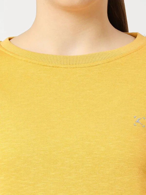 Women Mustard Solid Sweatshirts-CROSS CHILL SWEAT SHIRT_Mustard
