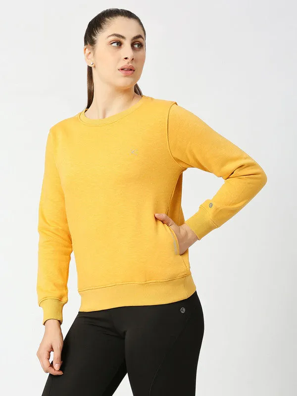 Women Mustard Solid Sweatshirts-CROSS CHILL SWEAT SHIRT_Mustard