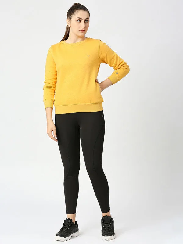 Women Mustard Solid Sweatshirts-CROSS CHILL SWEAT SHIRT_Mustard