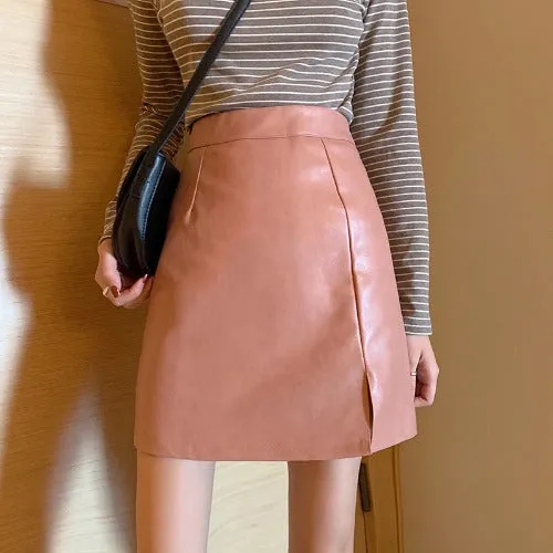 Women Shiny leather skirts