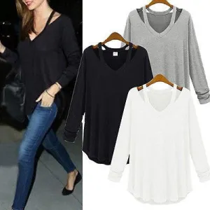 Women Shirt Casual Blouse Casual Blouse Fashion Tops Loose Long Sleeve V-Neck