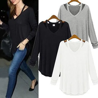 Women Shirt Casual Blouse Casual Blouse Fashion Tops Loose Long Sleeve V-Neck