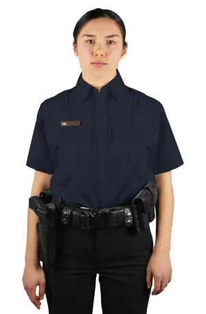 Womens 100% Polyester 4 Pocket Hidden Zipper Uniform Shirt - Short Sleeve