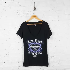 Womens Live Hard Ride Easy Harley Davidson T Shirt - Black - Womens XL