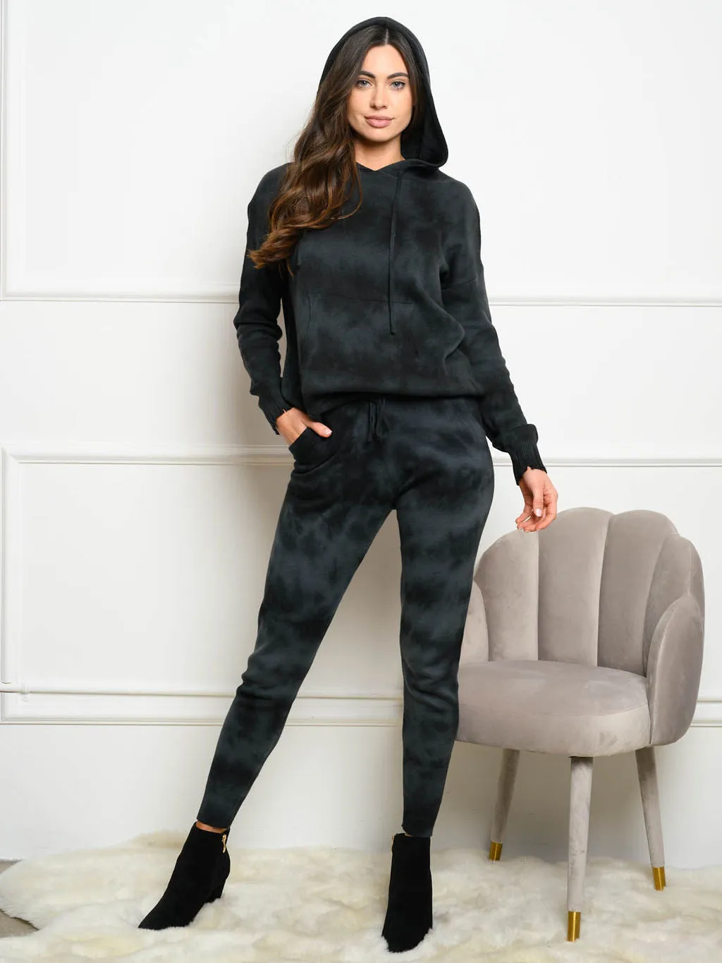 WOMEN'S LONG SLEEVE TIE DYE HOODIE SWEATER