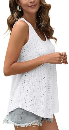 Womens Summer Tops 2024 Casual Loose Tank Tops for Women Dressy White