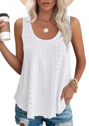 Womens Summer Tops 2024 Casual Loose Tank Tops for Women Dressy White