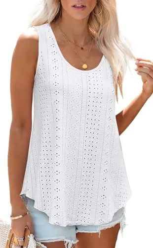Womens Summer Tops 2024 Casual Loose Tank Tops for Women Dressy White