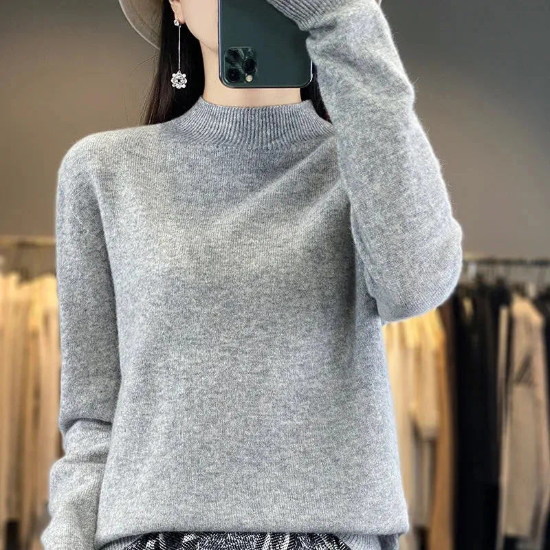 Wool Sweater Women's Loose Half Turtleneck Pullover Simple Top