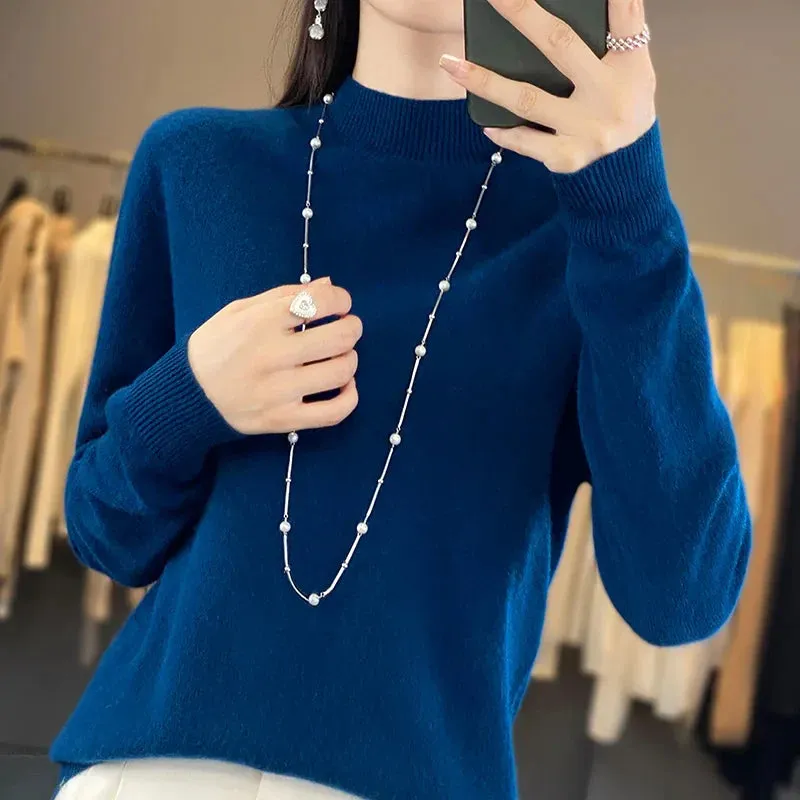 Wool Sweater Women's Loose Half Turtleneck Pullover Simple Top