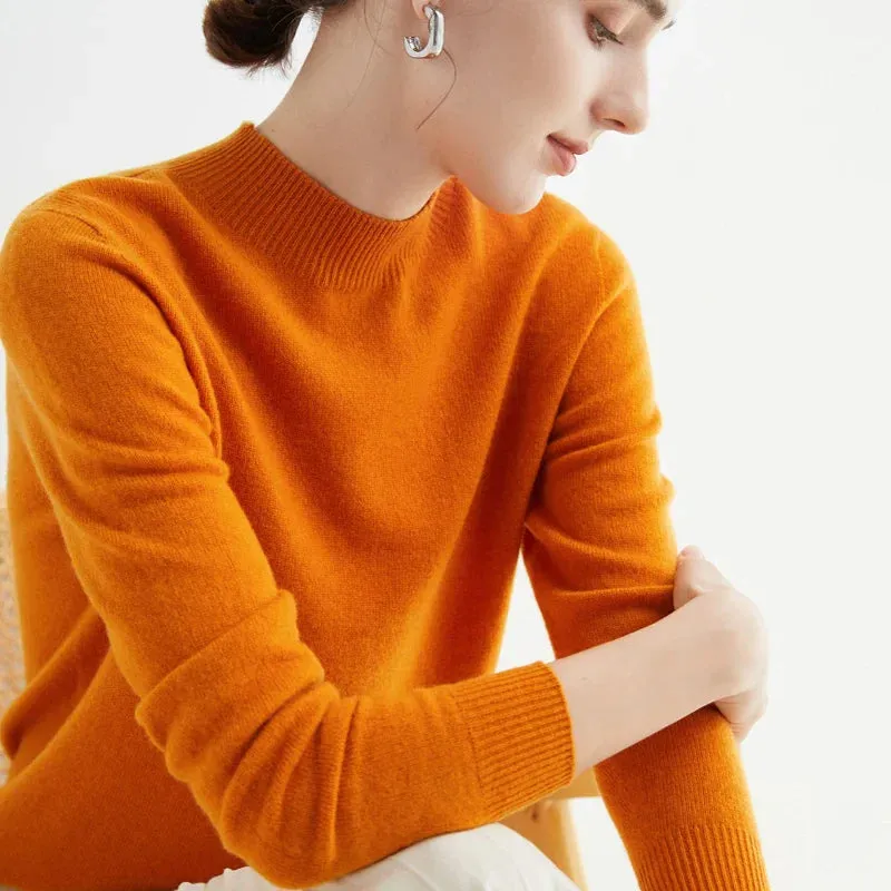 Wool Sweater Women's Loose Half Turtleneck Pullover Simple Top
