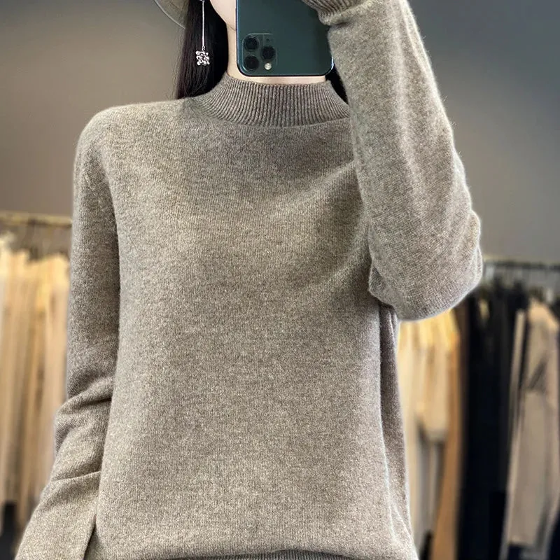 Wool Sweater Women's Loose Half Turtleneck Pullover Simple Top