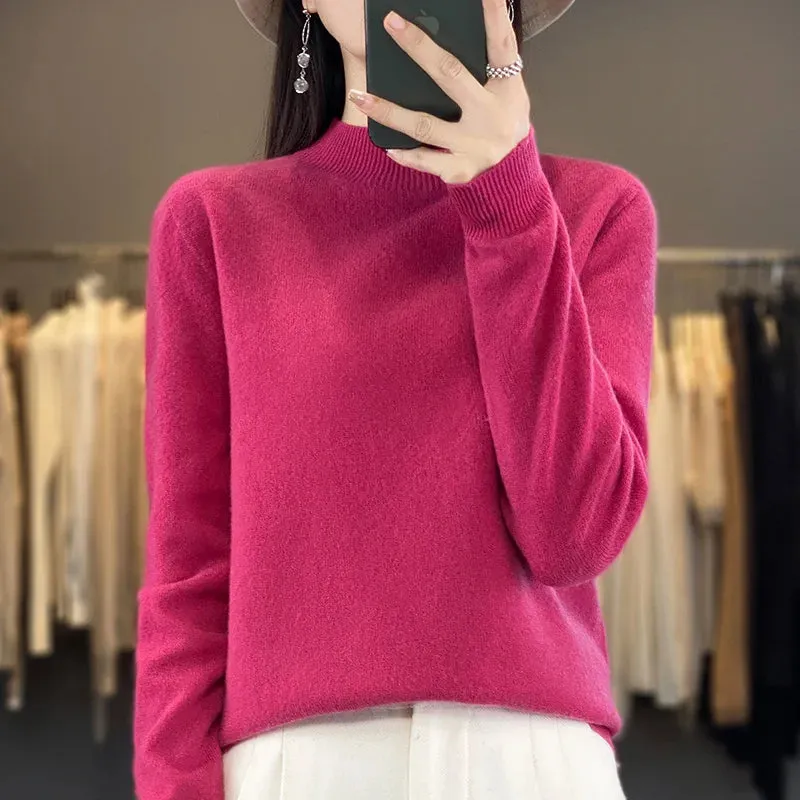 Wool Sweater Women's Loose Half Turtleneck Pullover Simple Top