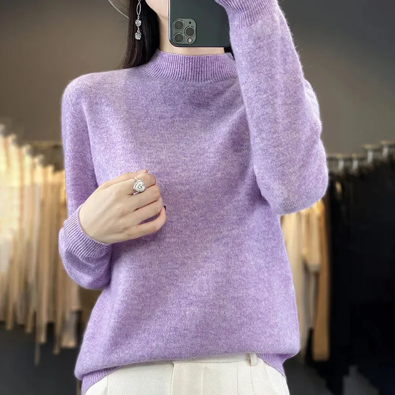 Wool Sweater Women's Loose Half Turtleneck Pullover Simple Top