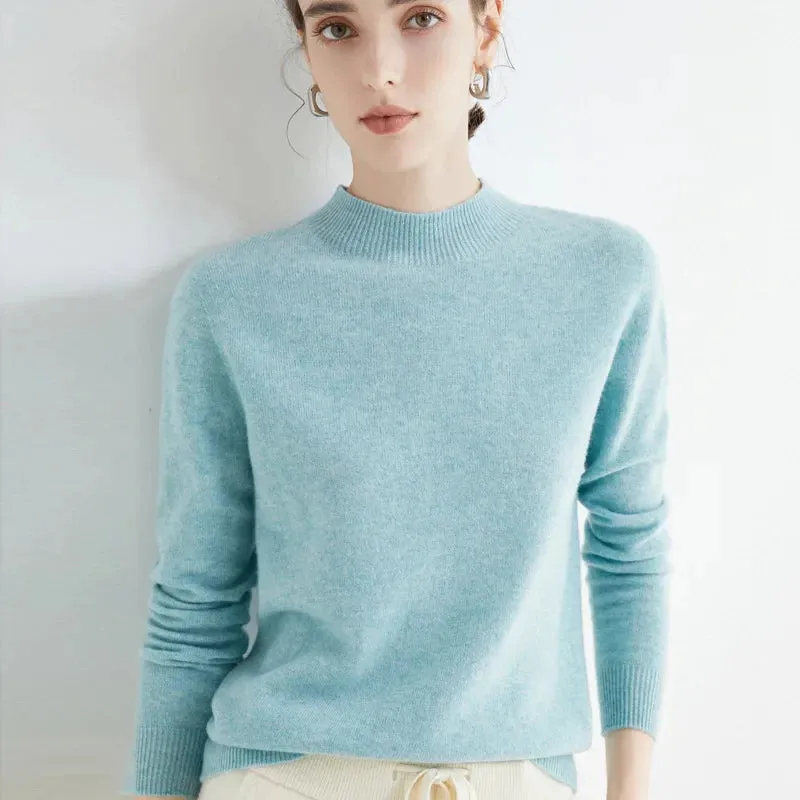 Wool Sweater Women's Loose Half Turtleneck Pullover Simple Top