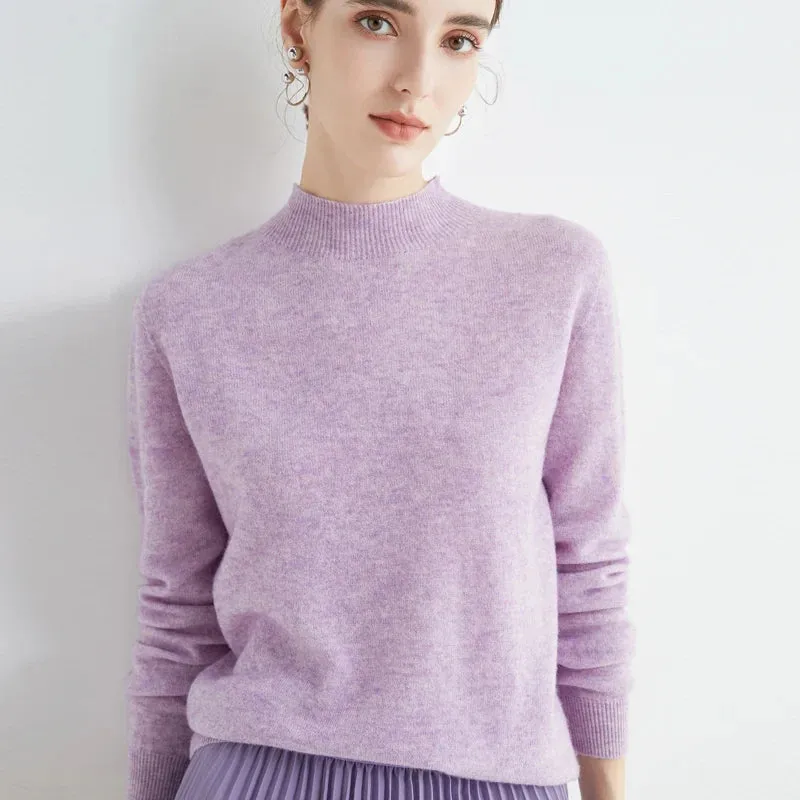 Wool Sweater Women's Loose Half Turtleneck Pullover Simple Top