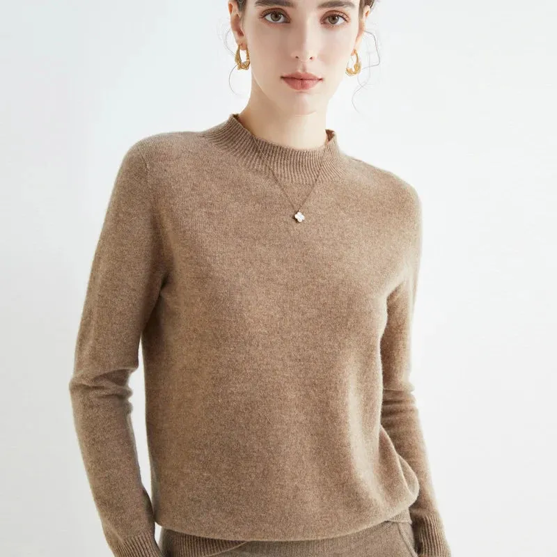 Wool Sweater Women's Loose Half Turtleneck Pullover Simple Top