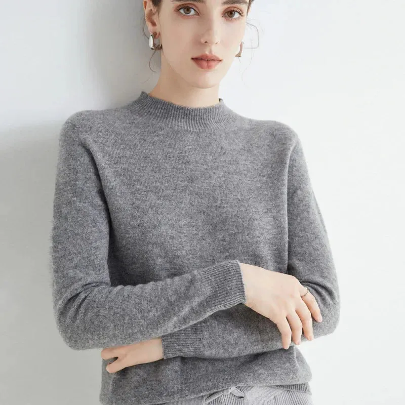 Wool Sweater Women's Loose Half Turtleneck Pullover Simple Top