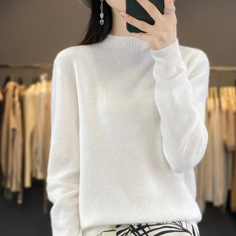 Wool Sweater Women's Loose Half Turtleneck Pullover Simple Top