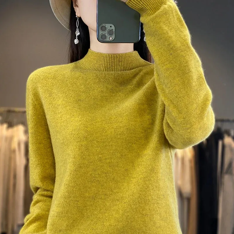 Wool Sweater Women's Loose Half Turtleneck Pullover Simple Top