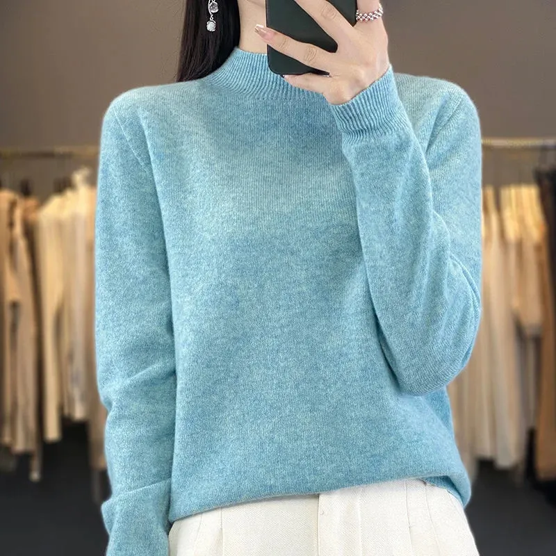 Wool Sweater Women's Loose Half Turtleneck Pullover Simple Top
