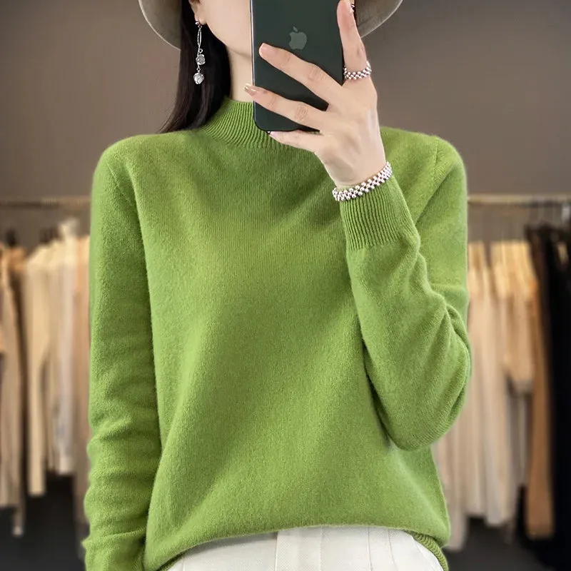 Wool Sweater Women's Loose Half Turtleneck Pullover Simple Top
