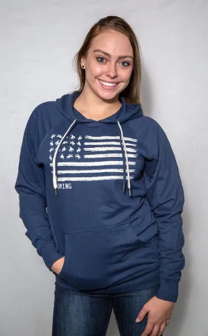 Wyoming Bucking Bronco Flag Hooded Sweatshirt - Cool Blue