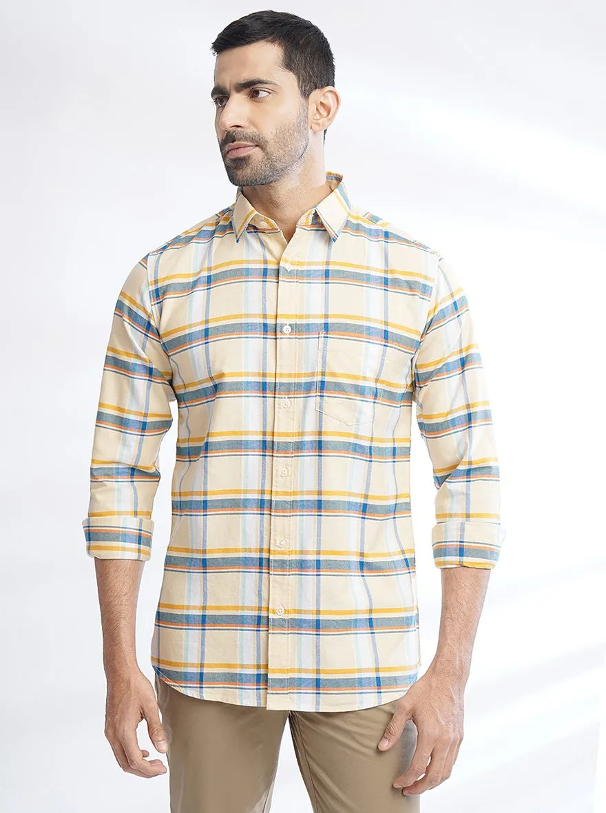 Yellow Checked Slim Fit Casual Shirt | JadeBlue
