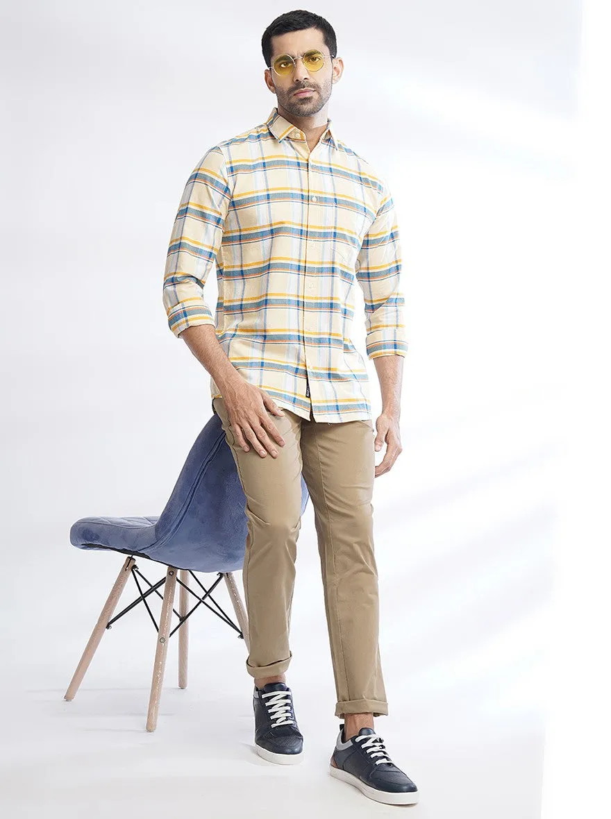 Yellow Checked Slim Fit Casual Shirt | JadeBlue
