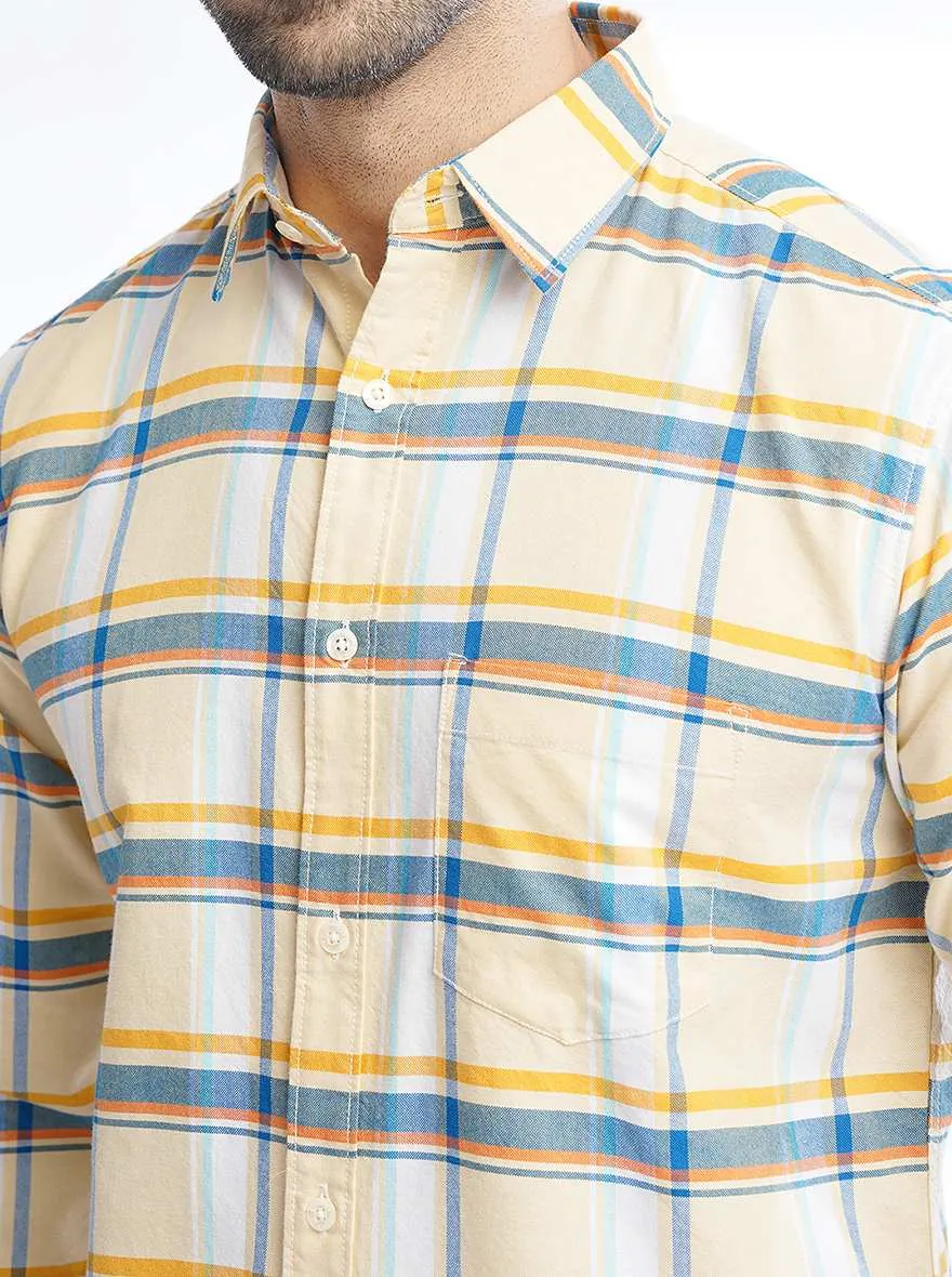 Yellow Checked Slim Fit Casual Shirt | JadeBlue