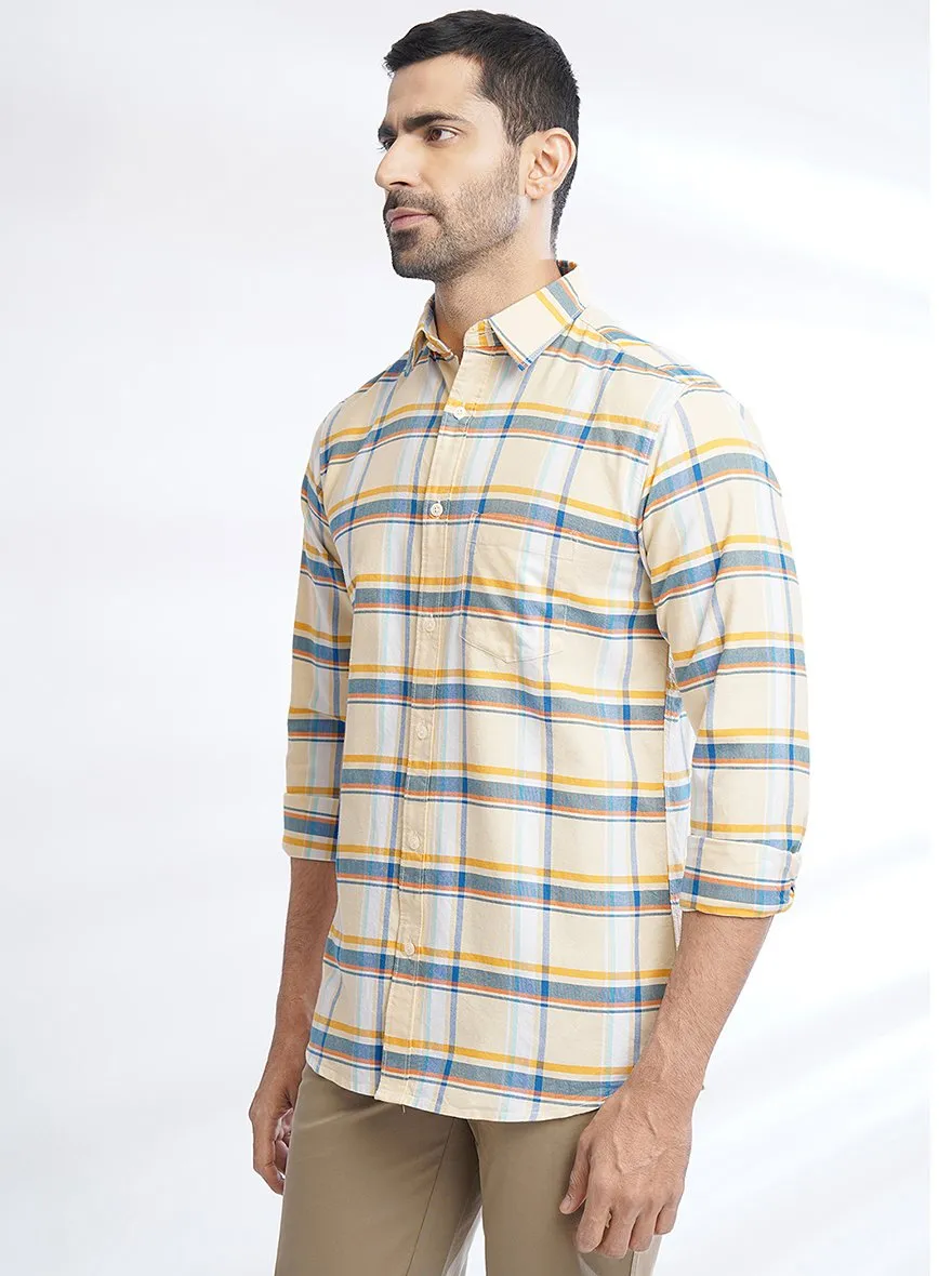 Yellow Checked Slim Fit Casual Shirt | JadeBlue